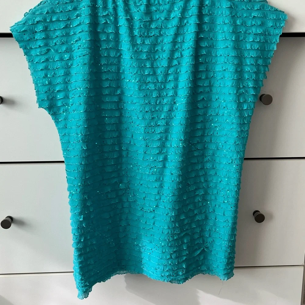 Notations Turquoise Textured Short Sleeve Top - Picture 2 of 5